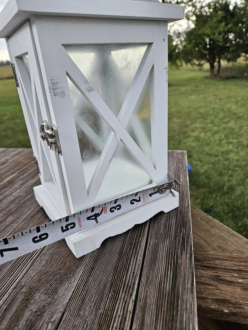 Vintage White Wood Candle Lantern Galvanized Metal Top Country Farmhouse Decor